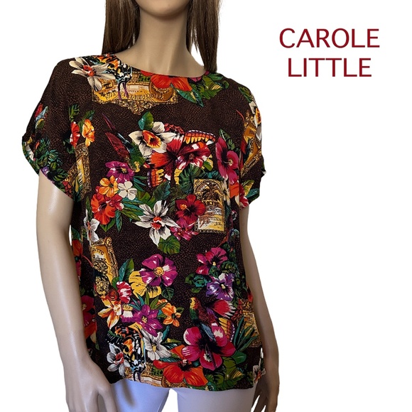 Carole Little 100% Rayon Top Blouse Havana Cuba Graphic Tropical Print Vintage - Picture 1 of 12